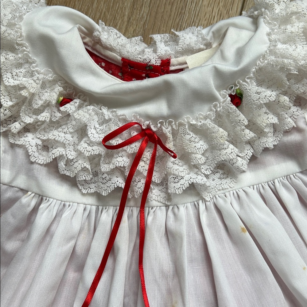 Vtg BRYAN 18 Months Girl Toddler Baby Floral Dress Red White w Lace READ MORE - Picture 3 of 11